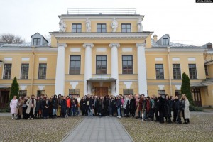 Denis Skopin poses with his students at St. Petersburg State University after being dismissed