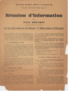 Réunion avec P Bouchet Syndicalisme étudiant - Allocation études 26 mars 1952 RO